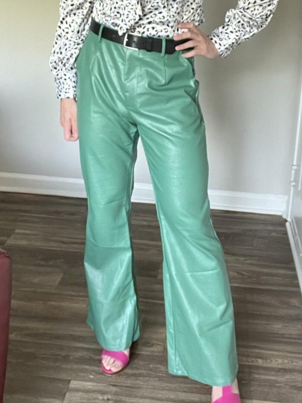 Green Faux Leather Pants (L)